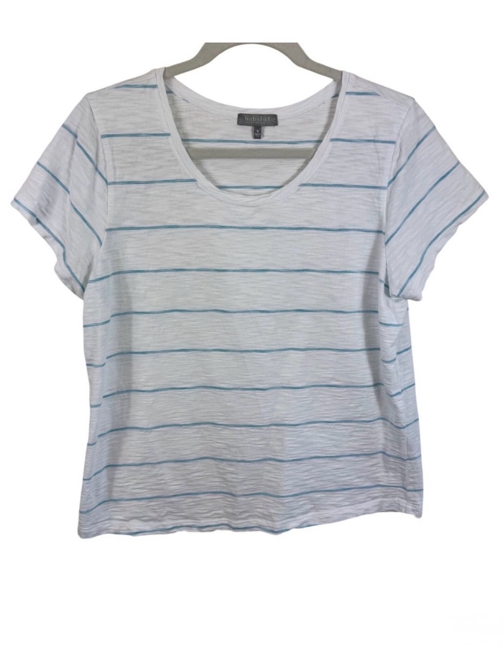 Habitat Clothes to Live In Womens White Blue Striped Cotton Slub T-Shirt Medium